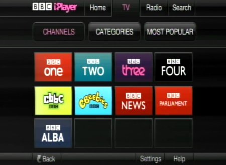 BBC iPlayer on a Wii - channel list