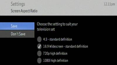 Video settings screen