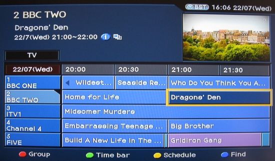 The on-screen Electronic Programme Guide of the Humax PVR9300-T