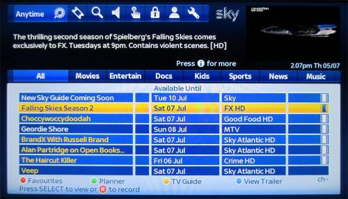 Sky EPG Anytime+ View