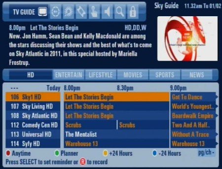 Revised Sky HD EPG