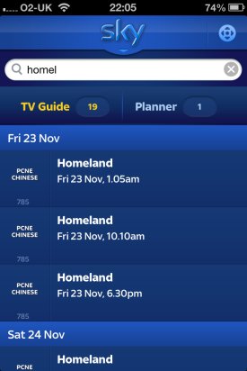 Sky+ iPhone App Searching
